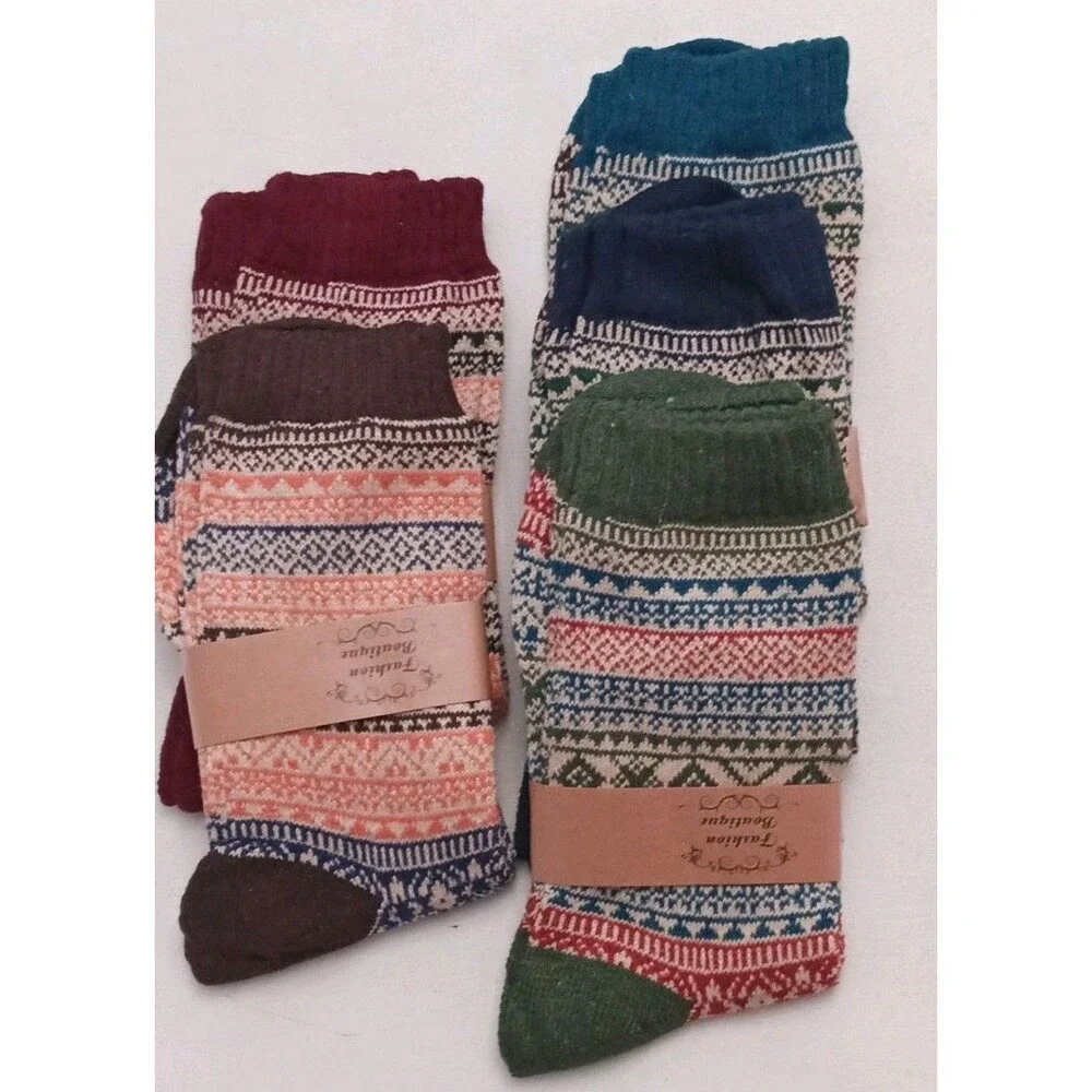 Fashion Boutique Women's Fair Isle Crew Socks Multicolor Wool Blend 5  Pairs